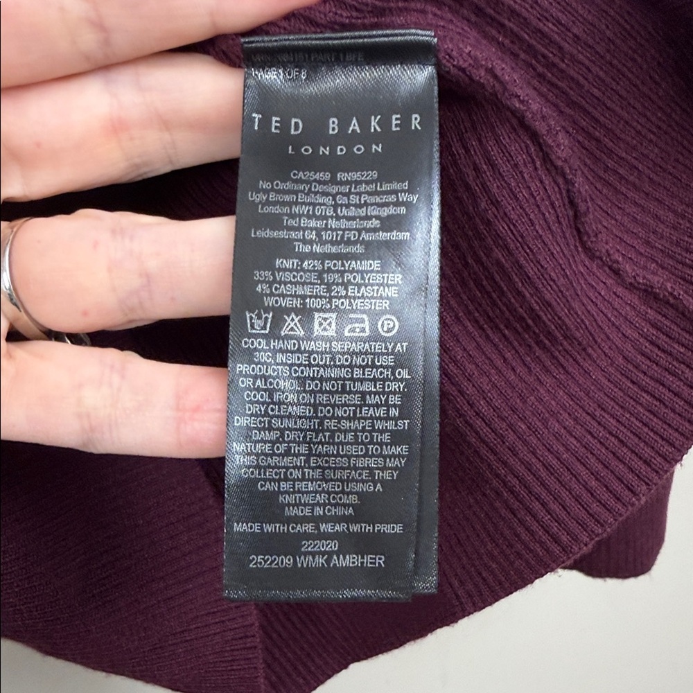 Ted Baker Plum Ribbed Mock Neck Sweater with Shoulder Bow - Picture 6 of 10